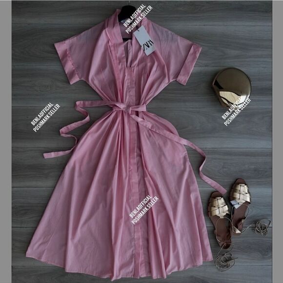 NWT ZARA BELTED SHIRTDRESS ZW COLLECTIONβpink - Picture 12 of 12